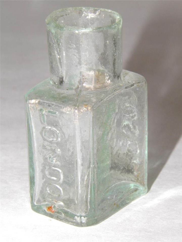 Antique Judson London Aqua Glass Inkwell Bottle Ink Well