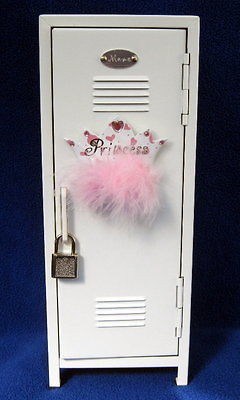 Girls Locker Jewelry Box In White with Princess Magnet and Lock and 