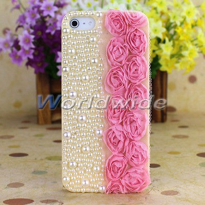 Luxury Princess Back Case Cover For iPhone 5 5G Cute PINK Lace Flowers 