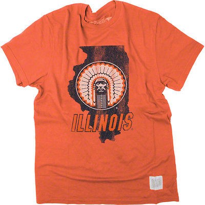   Illini Orange Vintage Chief Illiniwek State Map Heather T S