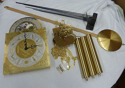 COMPLETE MASONIC GRANDFATHER CLOCK PACKAGE MVMT,DIAL,PENDULUM, WEIGHTS 