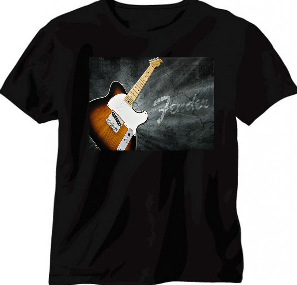 FENDER TELECASTER   ELECTRIC GUITAR CLASSIC BLACK T SHIRT   RARE