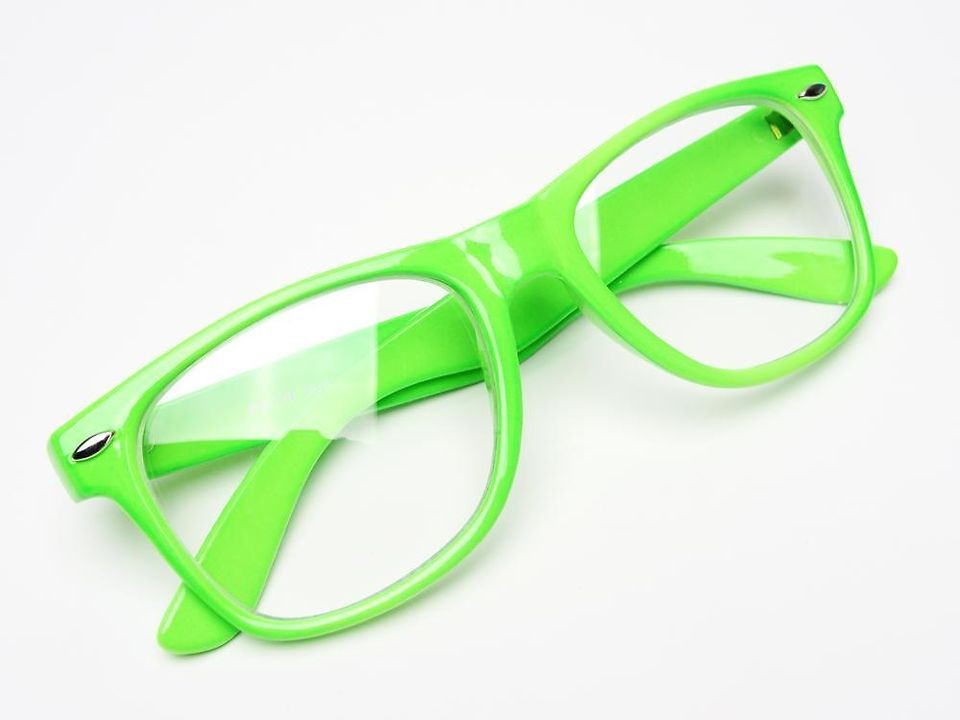 Super Neon Bright Green Clear Wayfarer Shades Glasses Unisex W275