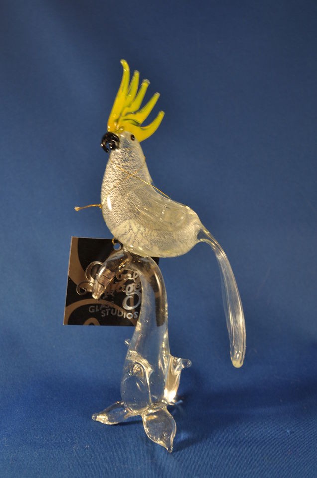 GLOBAL VILLAGE GLASS STUDIOS Glass Tropical Bird Figurine 282 SILVER 