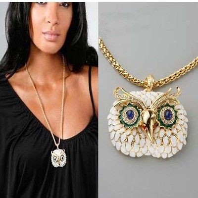 Texture of the glaze big head long white owl necklace 4.5cm x 3.5cm