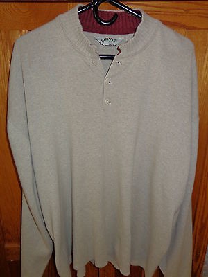 ORVIS Mens Beige button collar mock neck Sweater L