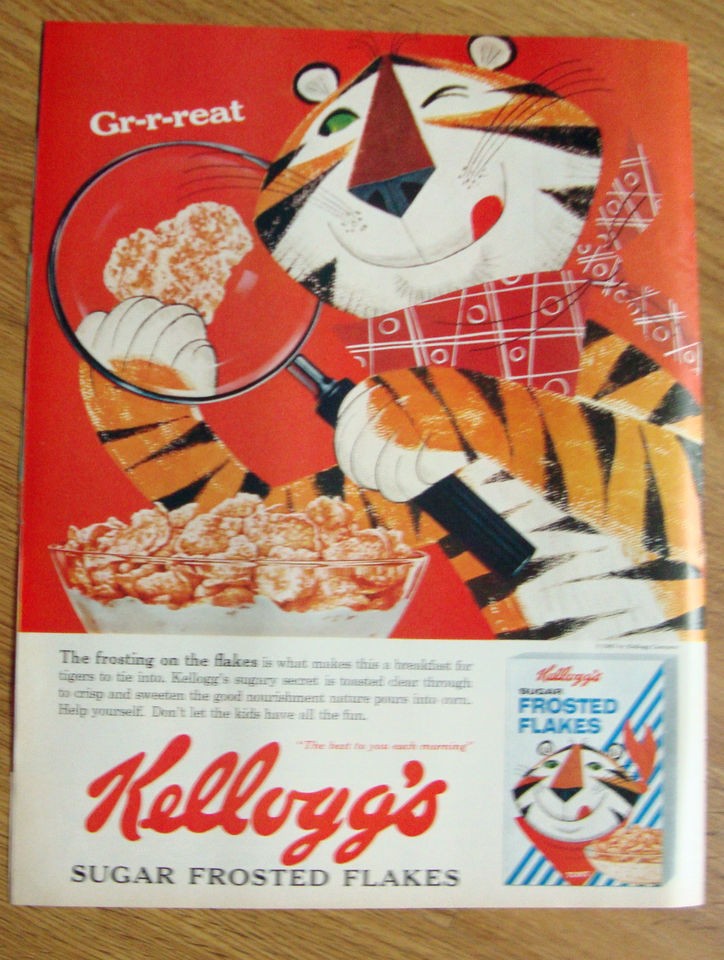 1962 Kelloggs Sugar Frosted Flakes Ad Tony the Tiger Gr r reat