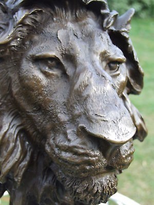 LARGE LION HEAD BIG CAT SIGNED HOTCAST BRONZE STATUE