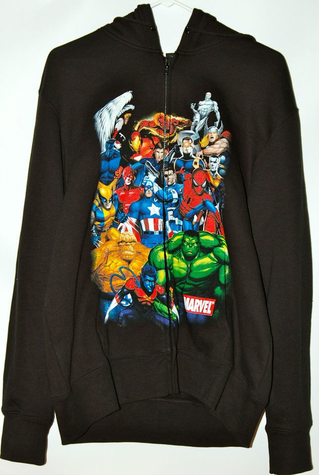 Marvel Heroes Assembled zip up Hoodie Hulk Thing Spiderman Silver 