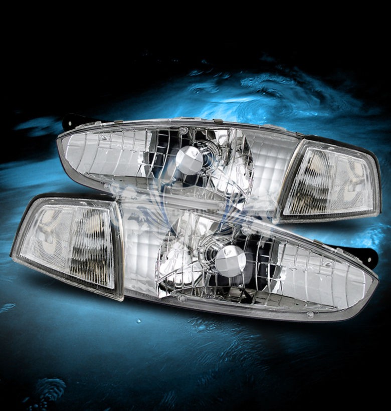 97 02 Mitsubishi Mirage 2DR Coupe Crystal Chrome Headlights /Corner 