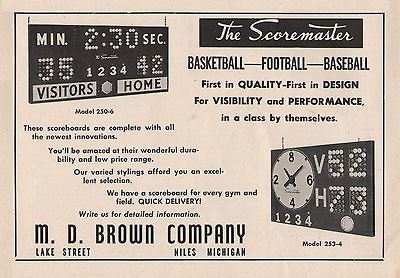 Vintage 1940s 50s M.D. BROWN Scoreboards Print Ads   Niles, MI