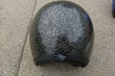 Vintage Black w/silver Metal Flake Glitter Sparkle Helmet Open Face