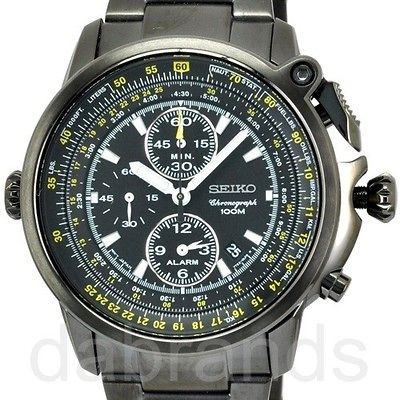 Seiko Sport Pilot Flight Master Black Dial Chronograph Watch SNAB69 