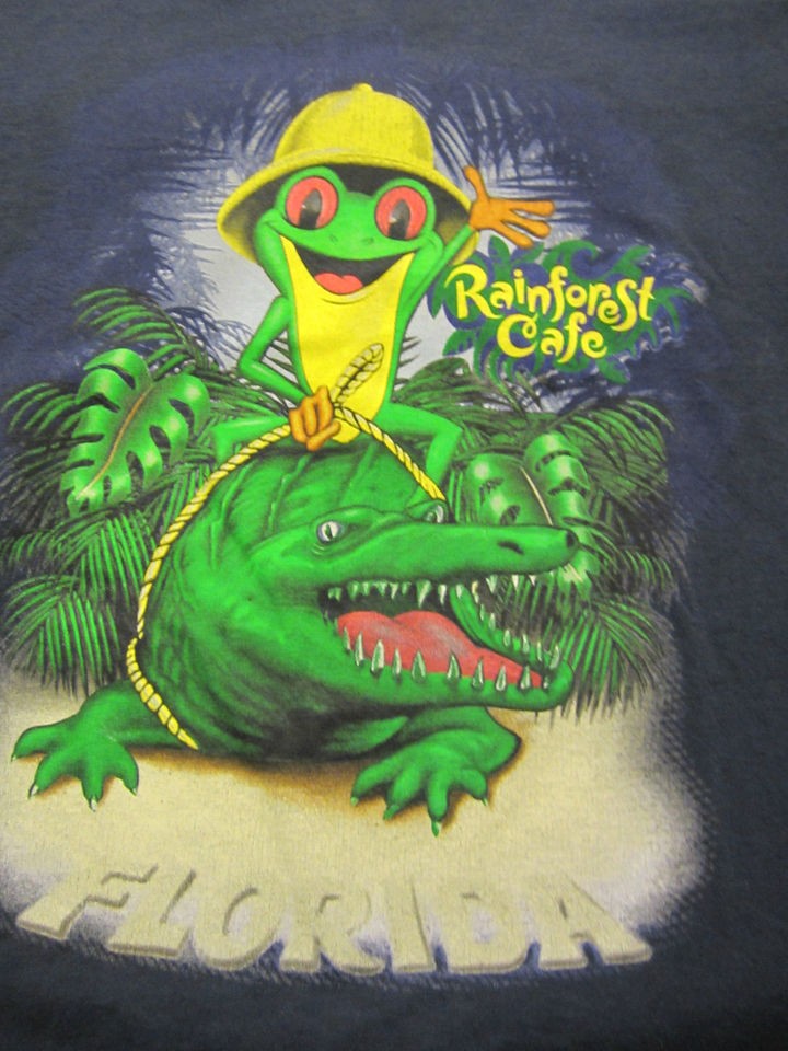   Shirt RAINFOREST CAFE FLORIDA   FROG ON CROCODILE blue size L