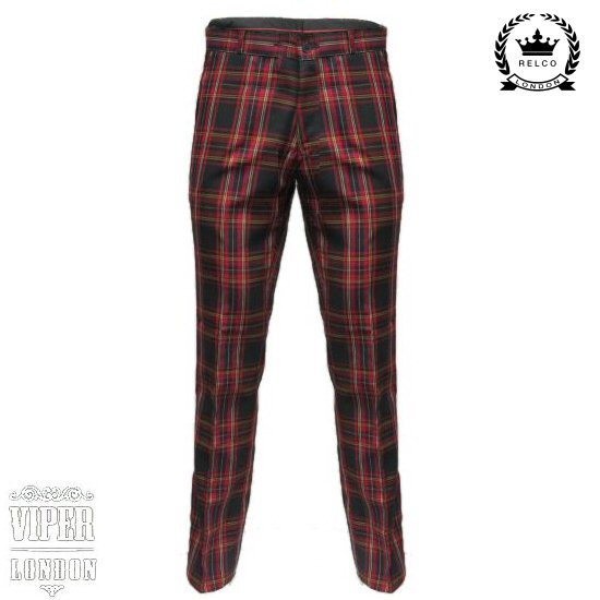 Relco Red Tartan Retro Sta Press Mod/Skin/Golf Trousers Sizes 26   40 