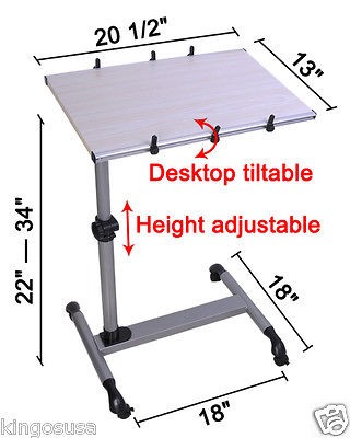 Workstation Adjustable Sofa Food Tray Rolling Hospital Over Bed Laptop 