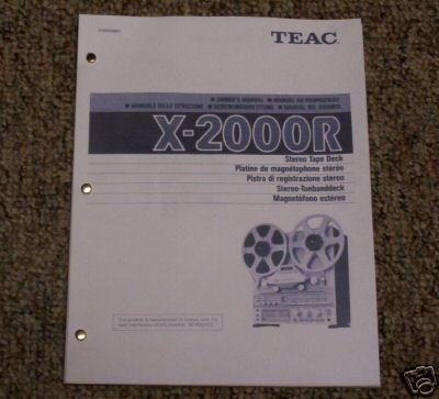 TEAC X 2000R Reel to Reel Owners Manual FREE S/H