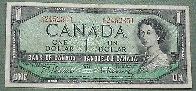 1954 CANADIAN ONE DOLLAR NOTE XF 2351