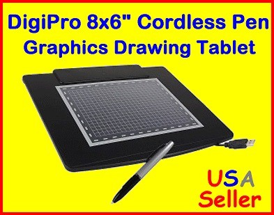 DigiPro 8x6 USB Graphics Design Writing Drawing Tablet w/ Cordless 