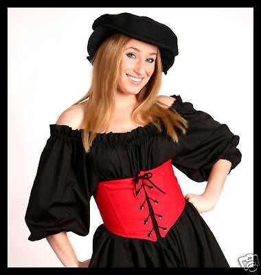 RENAISSANCE PIRATE BAR MAID WENCH COSTUME RED BLACK CORSET WAIST 