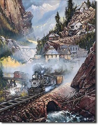   RUN Metal Tin Sign Ad Train Lake Home Room Decor Wall Poster