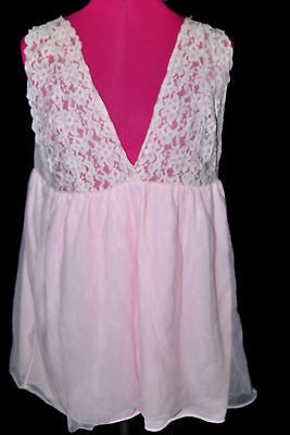 Z46 lace VTG SISSY nylon blouse pink camisole M L nightie Sexy teddy 