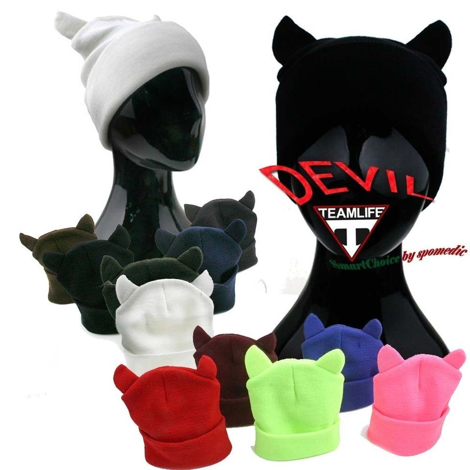 New DEVIL Horn Knit Beanies Hat KPOP Character Gangnam Style Ski 