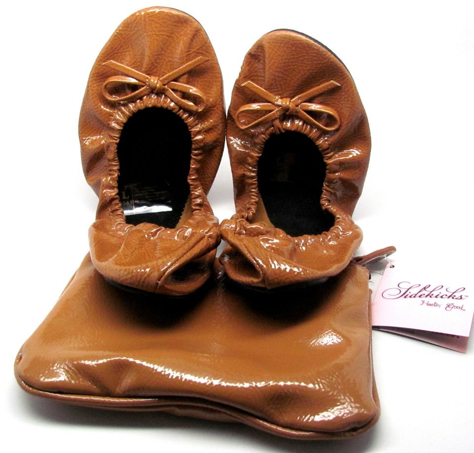 Tan Sidekicks Foldable Ballet Flats Shoes Matching Carrying Case Sz 5 