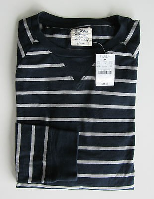 NEW W/TAG J.CREW FACTORY MEN NAVY LONG SLV NAUTICAL STRIPE TEE LARGE