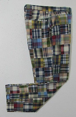   Lauren Madras Plaid Tartan Patchwork Patch Cotton Flat Pants 40 32 XL