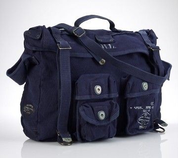   RALPH LAUREN blue canvas military cargo cross body messenger bag NWT