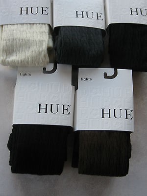 HUE Cable Knit Sweater Tights Black Blue Gray Brown Ivory XS/S, S/M, M 