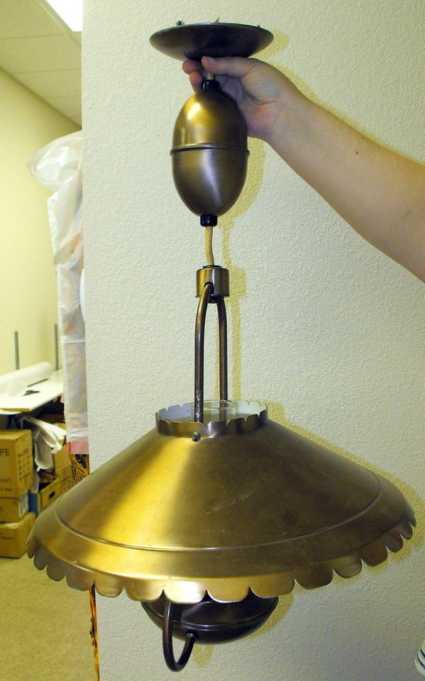   DANISH MODERN ATOMIC SAUCER PULL DOWN Brushed Bronze LAMP LIGHT