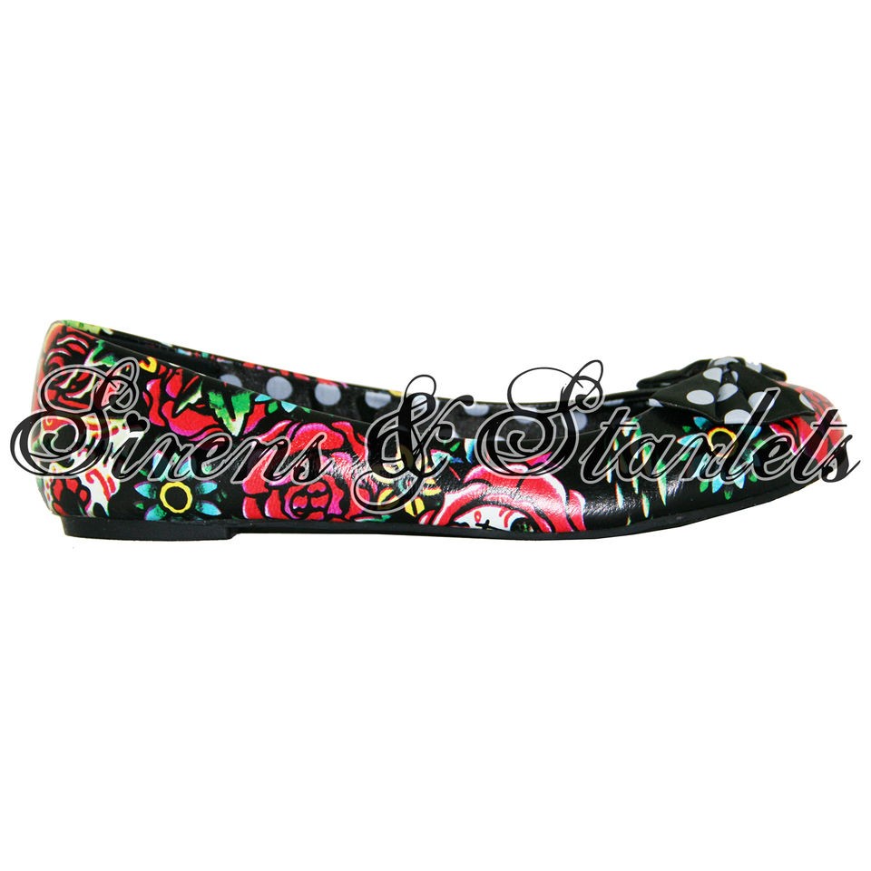   FIST WOMENS HOOTERS SUGAR SKULL TATTOO SUMMER FLATS SHOES BALLET PUMPS