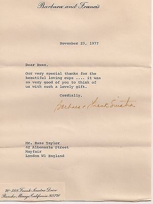 ORIGINAL AUTOGRAPH   SIGNED LETTER FRANK SINATRA