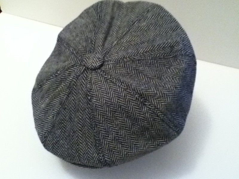 MENS GREY HERRINGBONE BAKER BOY CAP NEWSBOY 8 PANEL HAT 1920s STYLE