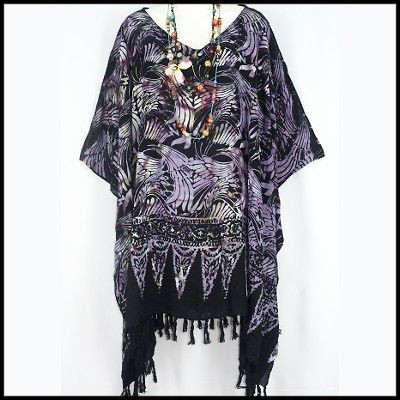   PURPLE FLORAL ARTSY PONCHO CAFTAN TUNIC TOP BOHO PLUS SIZE 4X 5X 6X