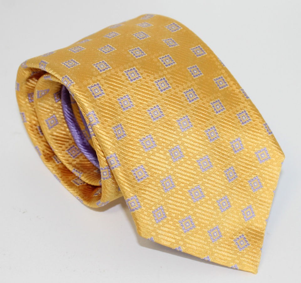   ITALY EXCLUSIVE COLLECTION PURPLE YELLOW GOLD 100% SILK NECK TIE