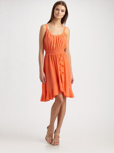 NWOT $295 Rebecca Taylor silk Ruffle Cami Dress `Coral` Size 8