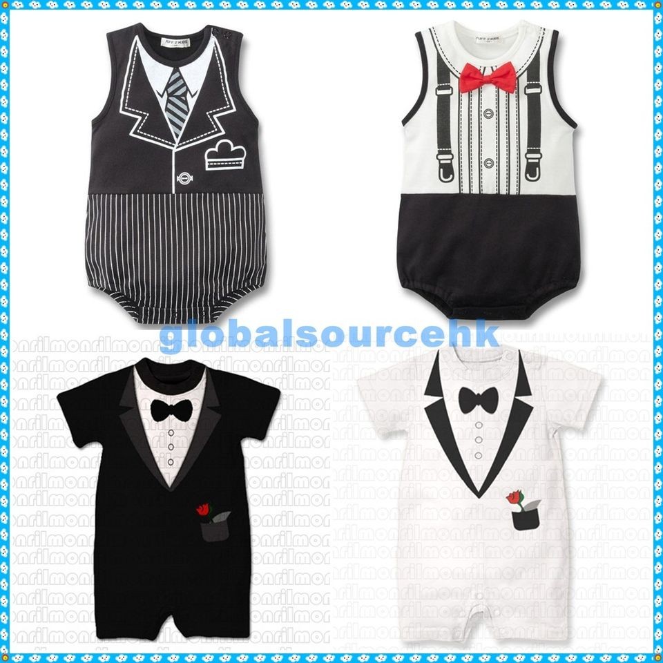   Party Bowtie Tuxedo Christening Romper Playsuits Bodysuit 0 18M