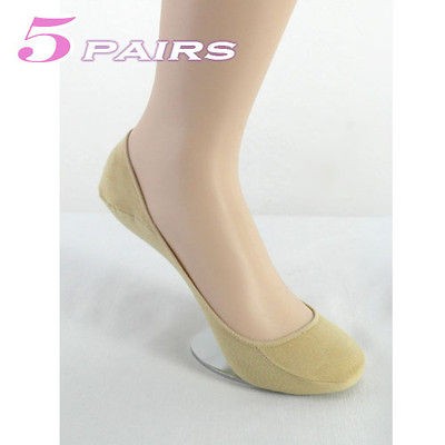 Socks 5Pairs Women No show Liner Low cut Non slip @U204 [W03_beige_x5]