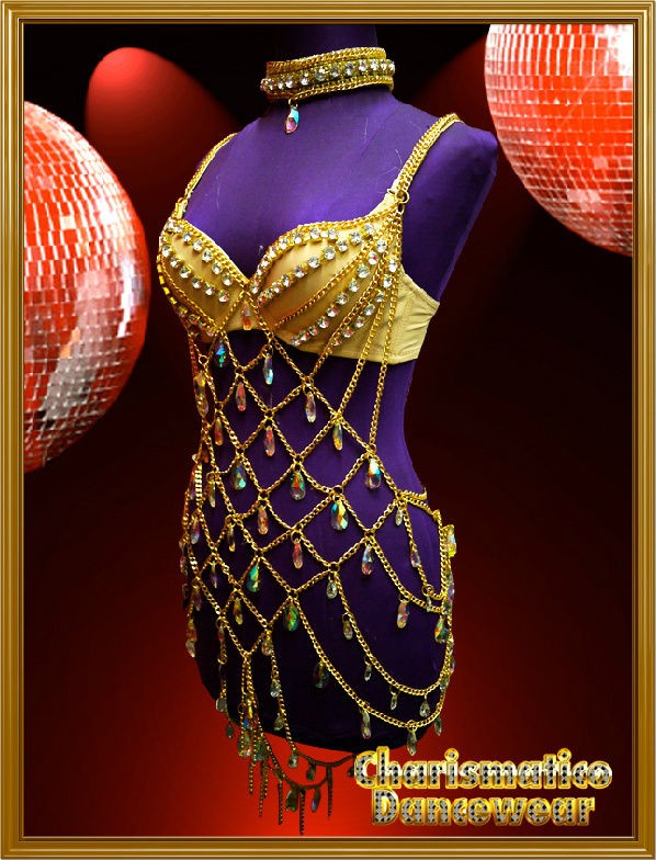 CHARISMATICO CUSTOM GOLD GLAM VEGAS EXOTIC SEXY SHOWGIRL DIVA CHAIN 