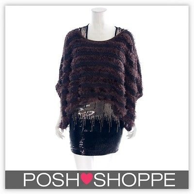 Womens Plus Size Clothing Poncho Top Faux Fur wContrast Trim Sexy US 