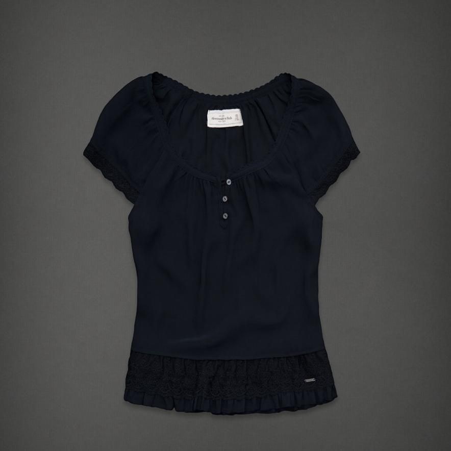 Abercrombie & Fitch Ashley Navy Blue Peasant Top Large L $60