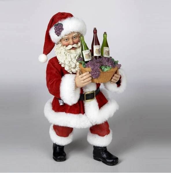 2012 KURT ADLER FABRICHE *Loaded With Cheer* SANTA W/BASKET OF WINE 