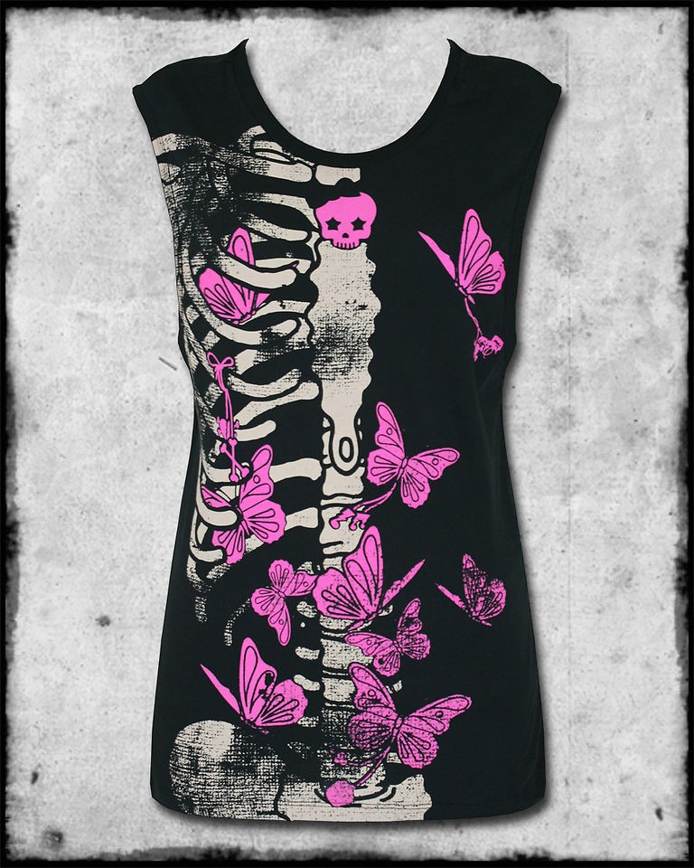 ABBEY DAWN BY AVRIL LAVIGNE ELLIE SKELLIE BLACK SKELETON MUSCLE TANK 