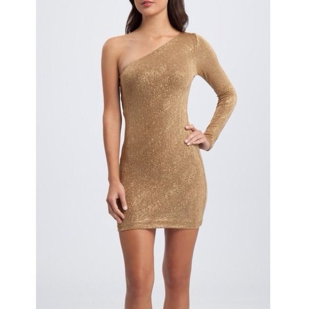 NWT GUESS BY MARCIANO ARIA GLITTER ONE SHOULDER DRESS L