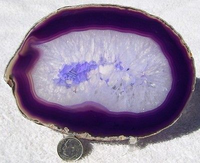 AGATE ROCK SLAB DEEP PURPLE W/ QUARTZ CRYSTAL CENTER 5 INCH ROCKS AND 