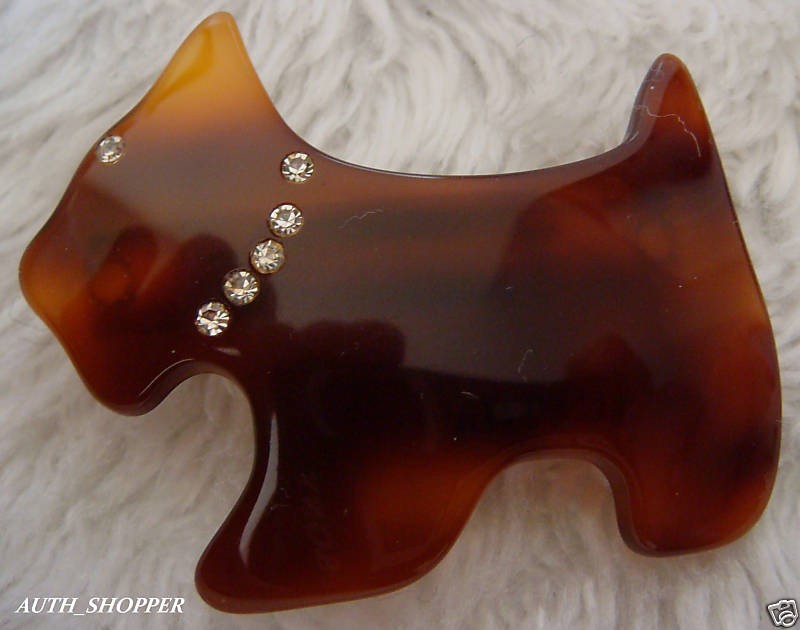 AGATHA PARIS Brown Crystal SCOTTIE DOG small HAIR CLIP