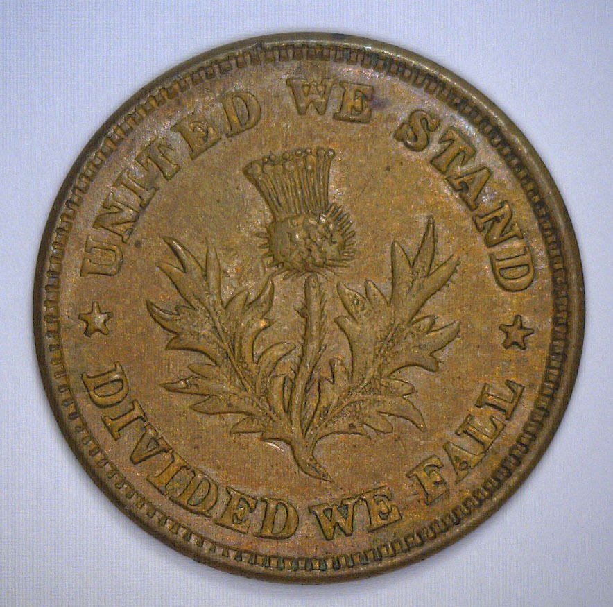 CWT Civil War Token UNITED WE STAND PITTSBURGH DRY GOODS About 